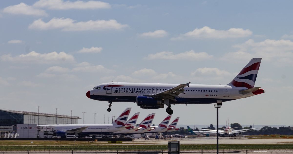 British Airways plane landing at Heathrow Airport, capturing the start of selling travel as a UK online travel agency